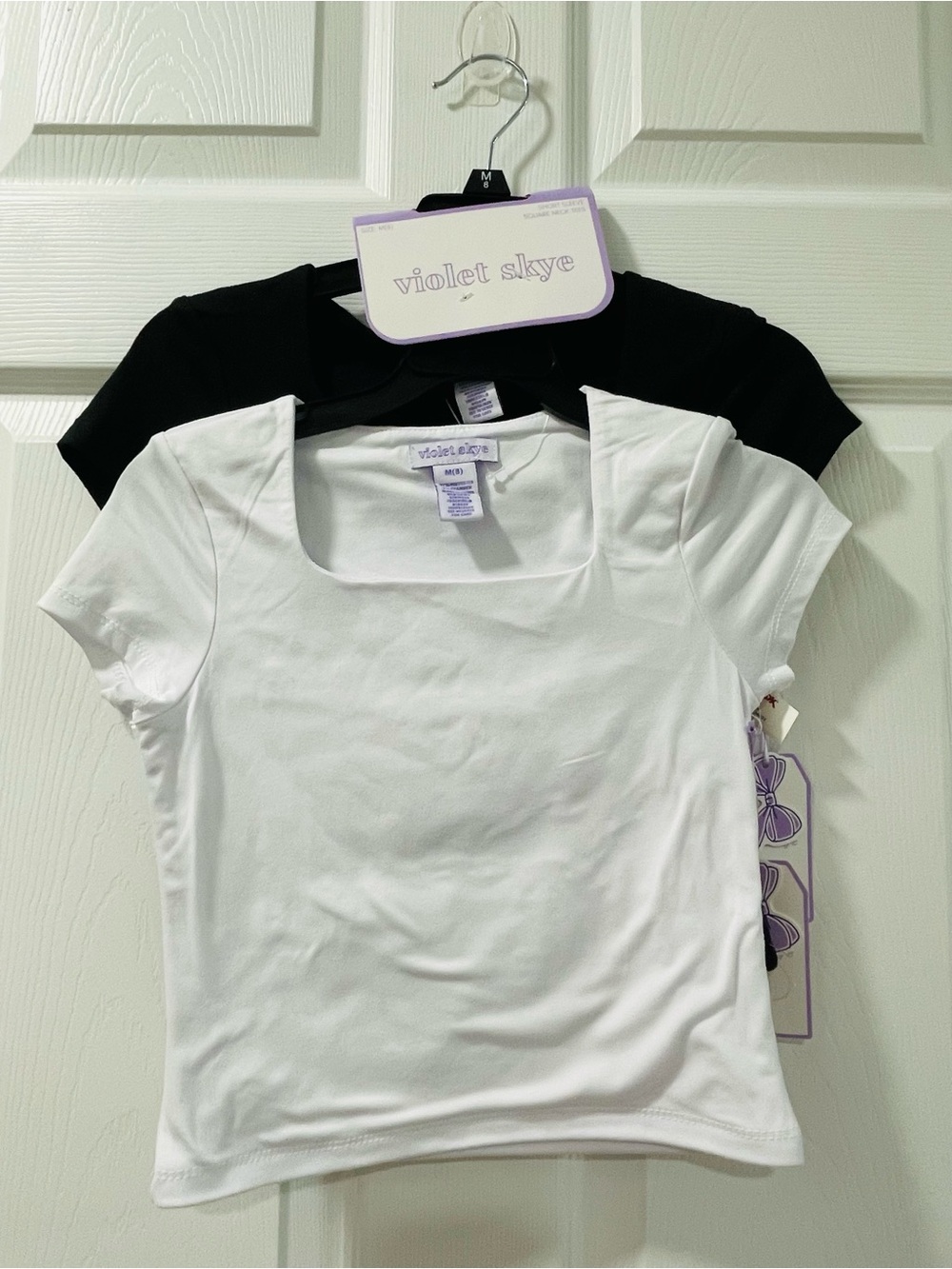 Women’s Square Neck Short Sleeve Tee Set - White & Black